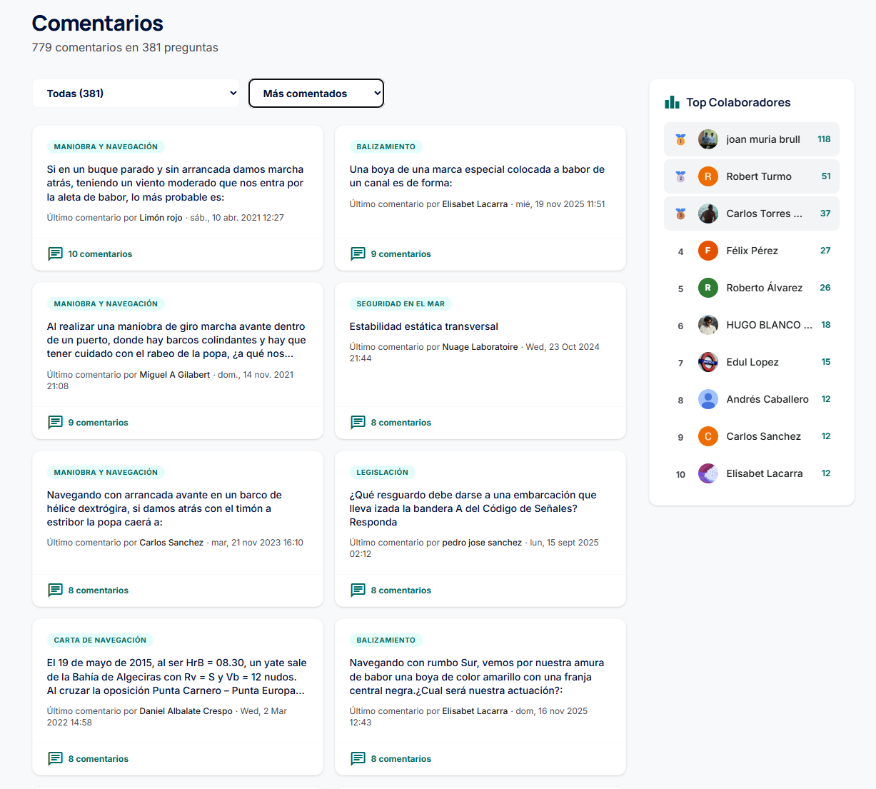 Comunidad con comentarios y ranking